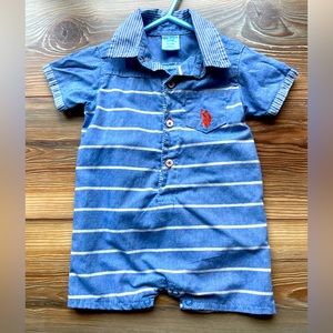 U.S. Polo Assn. Baby Boy 6m Striped Blue and White Romper